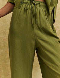 Khaki Drawstring Wide Leg Trousers