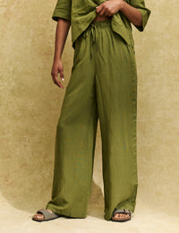 Khaki Drawstring Wide Leg Trousers