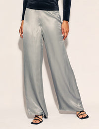 Silver Satin Wide Leg Azora Trousers
