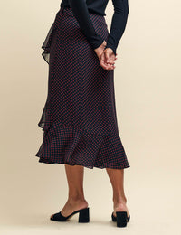 Black and Red Polka Dot Print Aurora Chiffon Midaxi Skirt