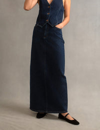 Dark Denim Back Slit Maxi Skirt