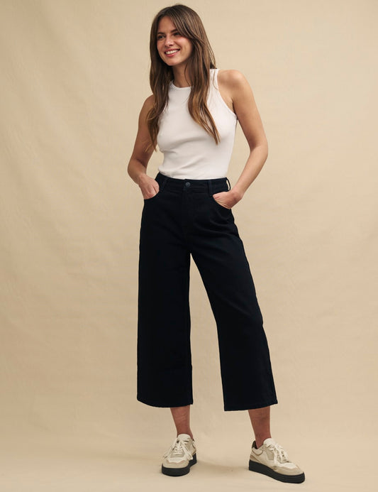 White Stuff Ladies Black Wide Leg Cropped Trousers Black Cropped