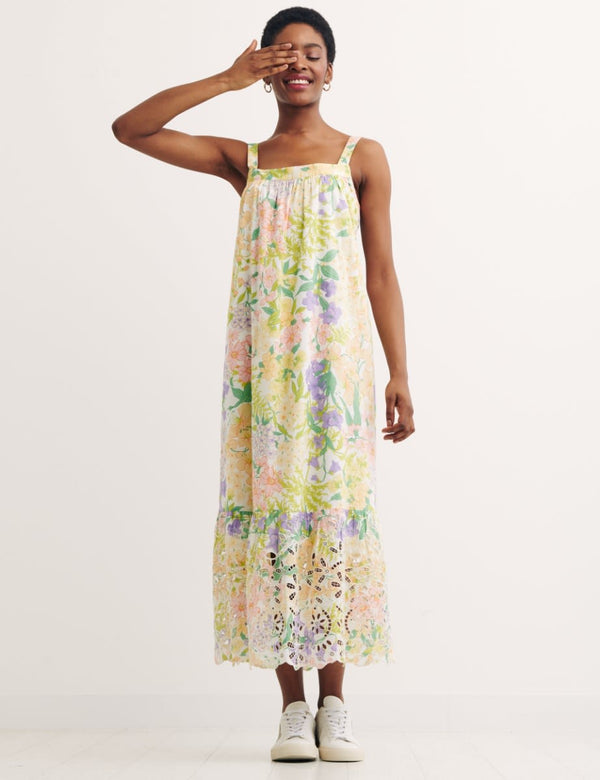 White Big Floral Broderie Margot Midi Dress