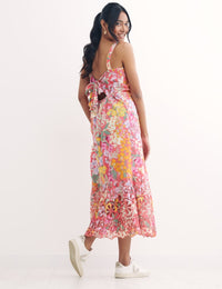 Pink Big Floral Margot Midi Dress