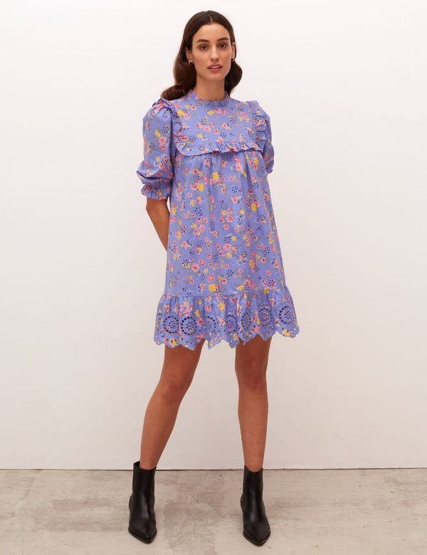 Blue Big Floral Clara Mini Dress