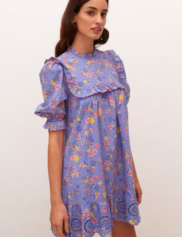 Blue Big Floral Clara Mini Dress