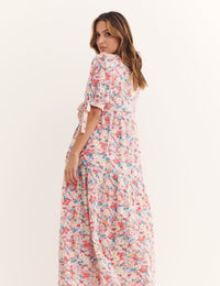 Pink Big Floral Ella Midi Dress