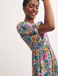 Multi Big Floral Valentine Bubble Sleeve Wrap Dress