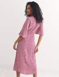 Pink Ditsy Floral Eva Flutter Sleeve Midi Dress