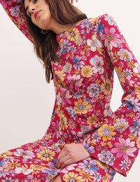 Pink Big Floral Tula Midi Dress