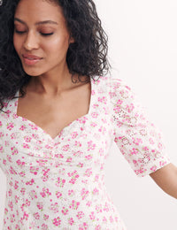 Pink Big Floral Penny Broderie Mini Dress