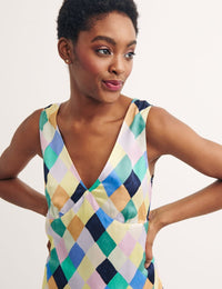 Multi Diamond Print Satin Helena Midi Dress