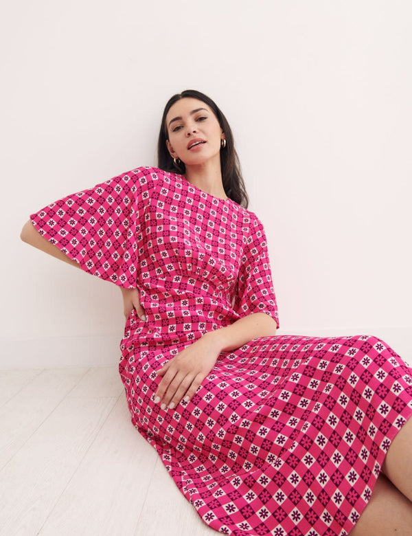 Pink Ditsy Floral Eva Midi Dress