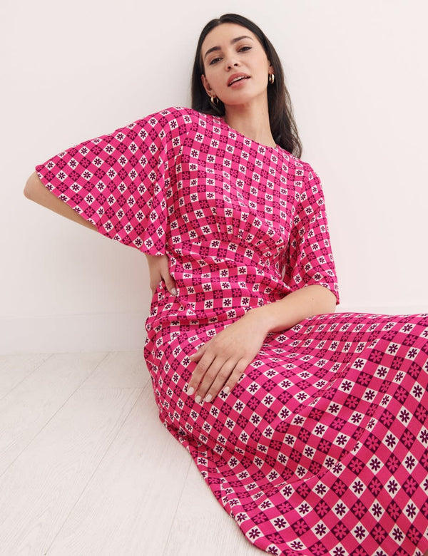 Pink Ditsy Floral Eva Midi Dress