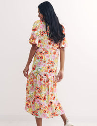 Multi Big Floral Valentine Bubble Sleeve Wrap Dress