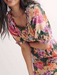 Pink and Green Big Floral Zoey Mini Dress