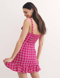 Pink Ditsy Floral Check Strappy Zoe Mini Dress