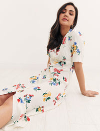 Cream Ditsy Floral Daisy Midi Dress