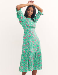 Green Ditsy Floral Print Selena Midi Dress