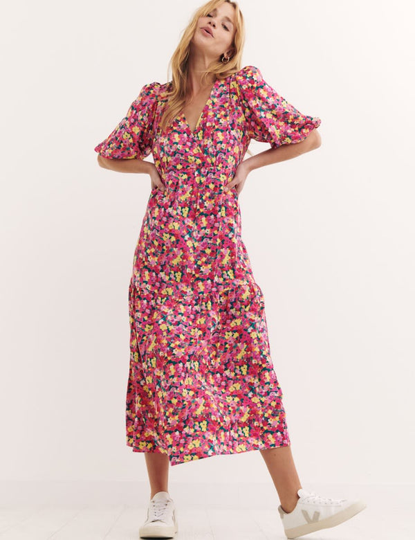 Pink Big Floral Valentine Midi Dress