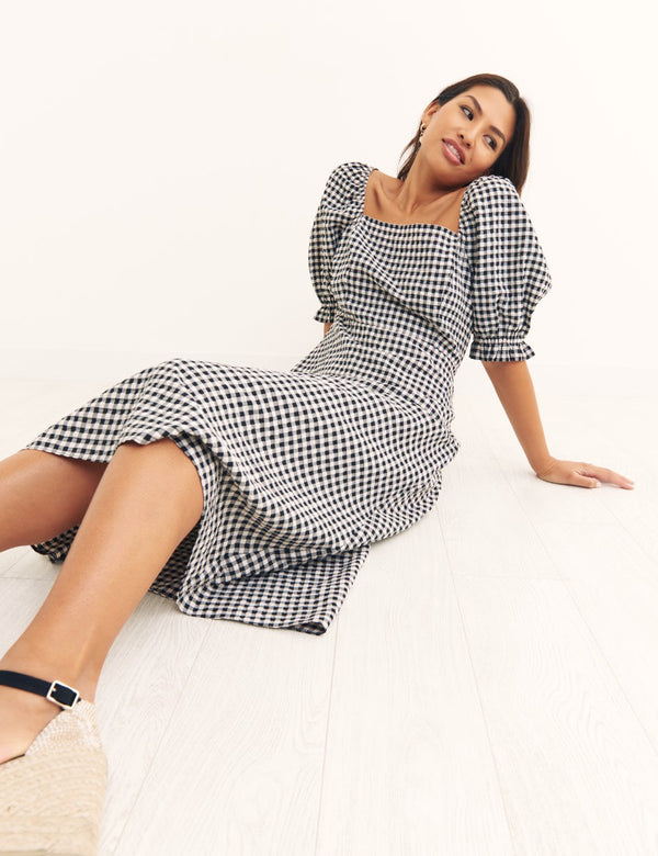 Black Check Dawn Midi Dress