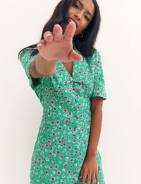 Green Ditsy Floral Daisy Mini Dress