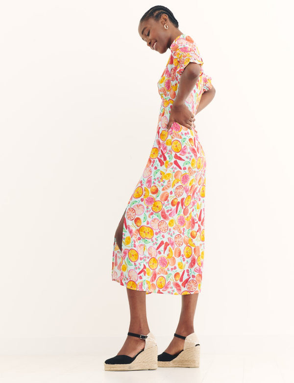 Multi Fruit Print Luna Midi Dress