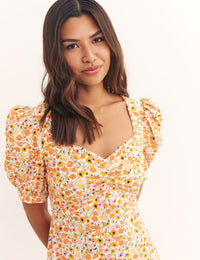 Orange Multi Big Floral Rosie Midi Dress