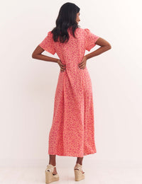 Red Ditsy Floral Leana Midi Dress