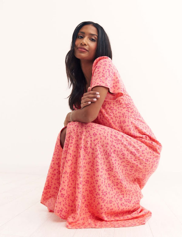 Red Ditsy Floral Leana Midi Dress