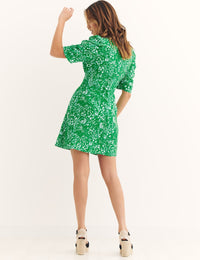 Green Animal Print Short Sleeve Nicola Mini Dress