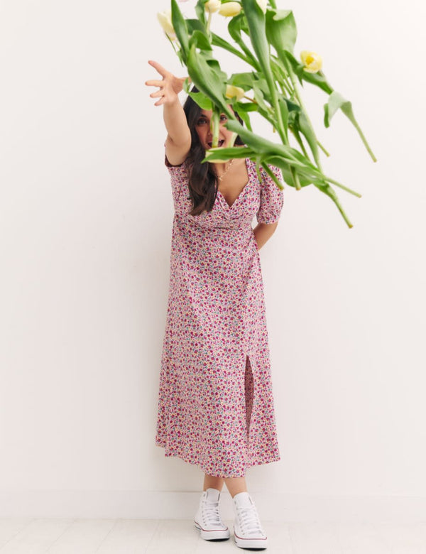 Purple Ditsy Floral Arya Ditsy Rosanna Midi Dress