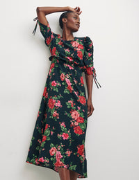 Green Big Floral Ellis Midi Dress