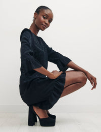 Black Spot Jaquard Fleur Mini Dress