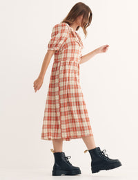 Orange & Cream Nikita Check Midi Dress