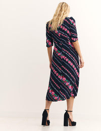 Black Orianna Floral Stripe Evie Midi Dress