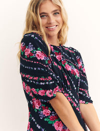 Black Orianna Floral Stripe Evie Midi Dress