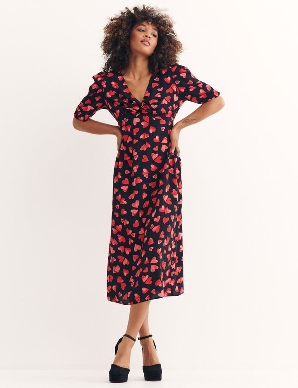 Black Meredith Heart Katty Midi Dress