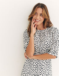 White Smudge Spot Print Selena Midi Dress