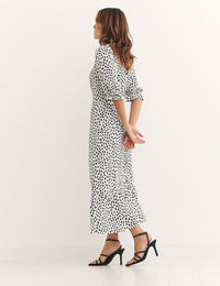 White Smudge Spot Print Selena Midi Dress