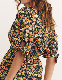 Black Floral Esme Midi Dress