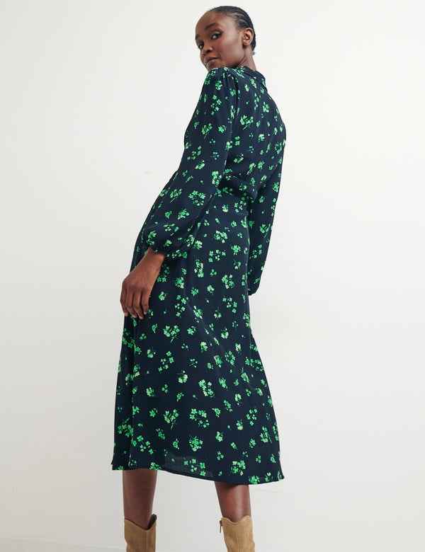 Black Natalie Green L/S Daisy Midi Dress