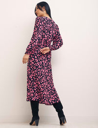 Black Violet Animal Pink Long Sleeve Rosie Midi Dress