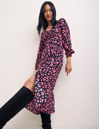 Black Violet Animal Pink Long Sleeve Rosie Midi Dress