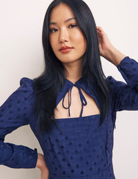 Fearne Cotton Spot Jaquard Navy Nellie Mini Dress