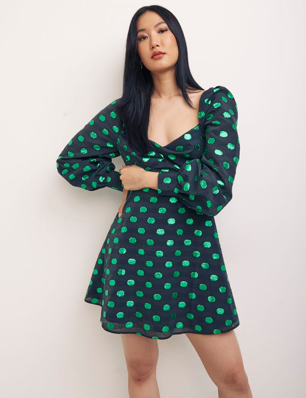 Taffeta Spot Green Mary Mini Dress