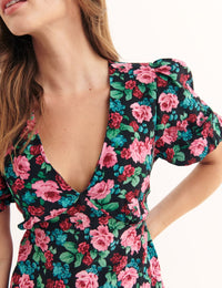 Navy Big Floral Delilah Midi Dress
