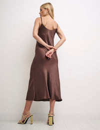 Brown Sophia Satin Cami Slip Dress