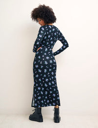 Floral Black Ember Midi Jersey Dress