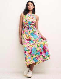 Watercolour Floral Halter Neck Christina Midi Dress